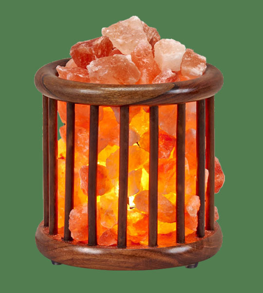 Himalayan Salt Lamp Basket Wooden Medium Round Tall